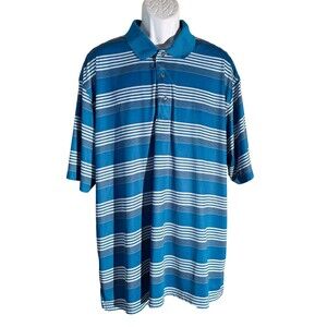 BEN HOGAN Men's Short Sleeve Button Down Golf‎ Polo Shirt Blue White 3XL